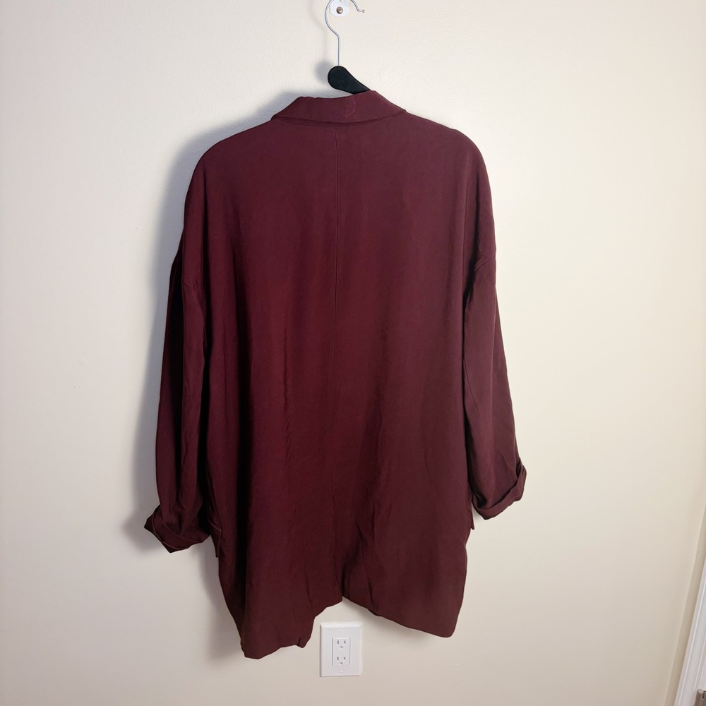 Mango Blazer Women Size M Burgundy Basics Oversized Open Front Longline Jacket - Picture 4 of 9